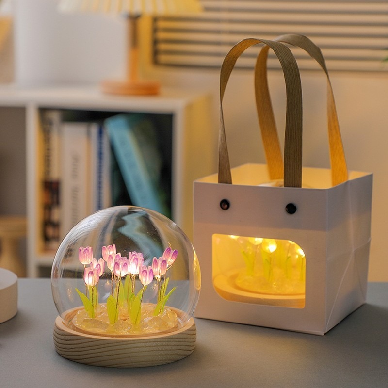 Quà tặng đèn ngủ DIY hoa tulip HỒNG, TÍM kèm túi đựng tặng sinh nhật, tặng người yêu