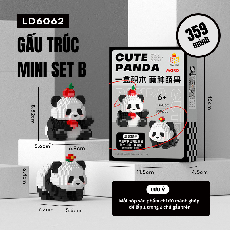 Quà tặng mô hình lắp ráp gấu trúc mini dễ thương tặng sinh nhật, tặng người yêu
