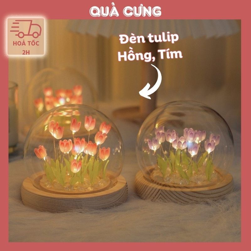 Quà tặng đèn ngủ hoa tulip DIY HỒNG, TÍM (không kèm túi) tặng sinh nhật, tặng người yêu