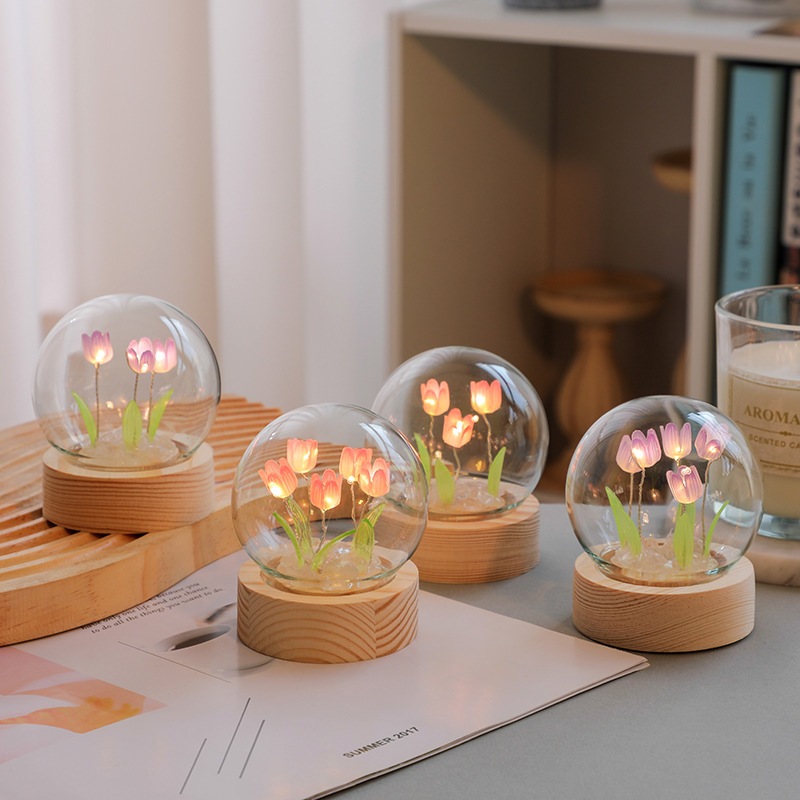 Quà tặng đèn ngủ hoa tulip DIY HỒNG, TÍM (không kèm túi) tặng sinh nhật, tặng người yêu