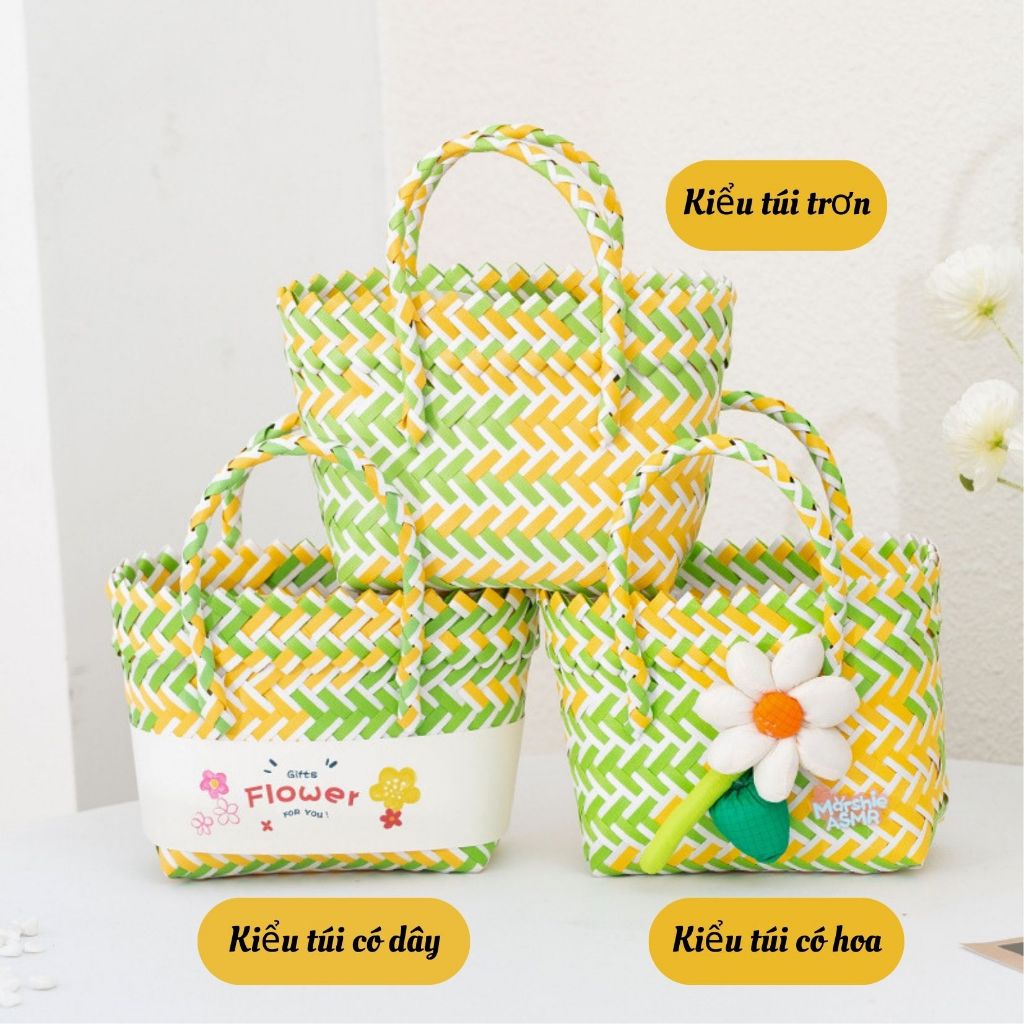 Túi xách tay, túi đan nhựa màu sắc xinh xắn phong cách đi biển, đi du lịch tặng bạn bè người yêu