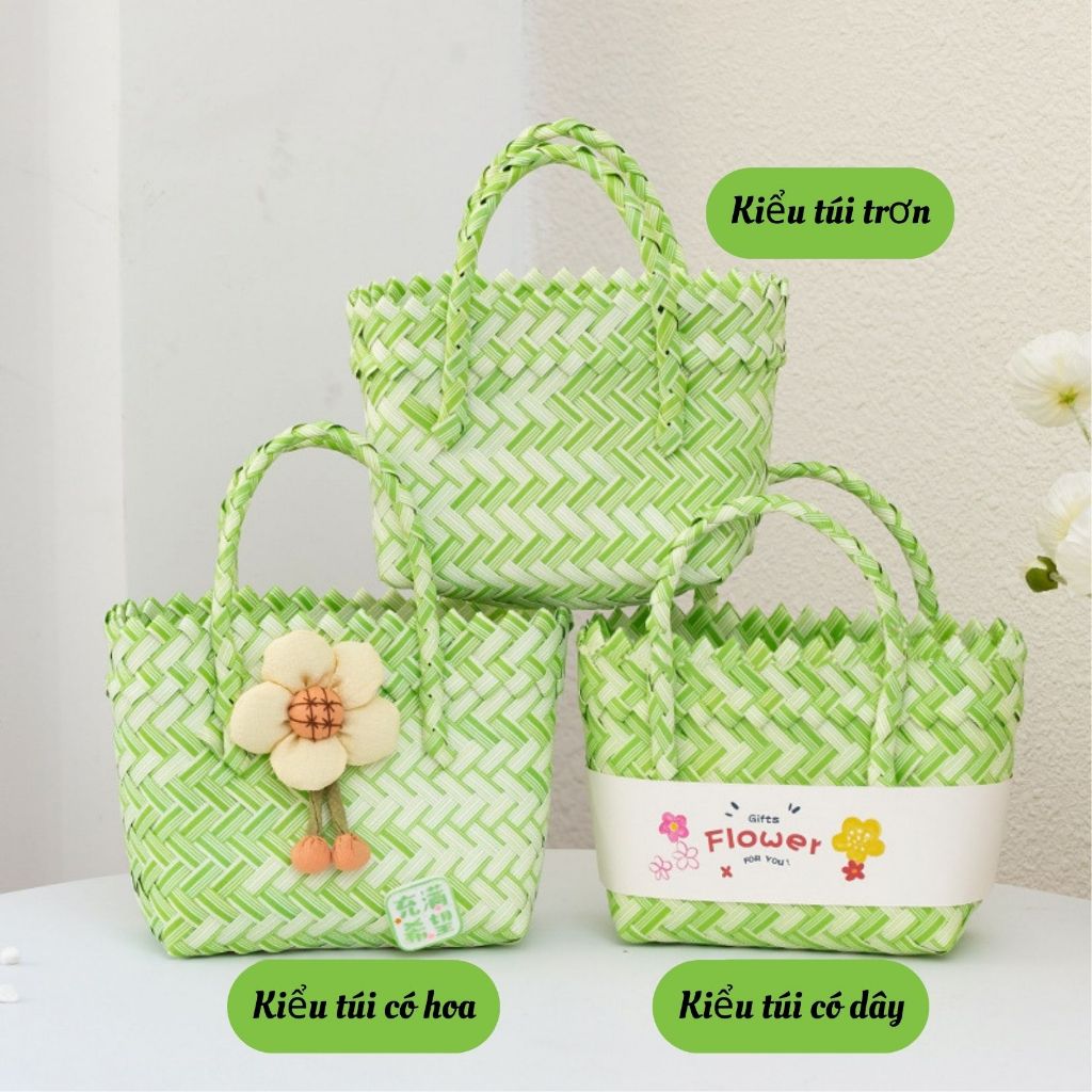 Túi xách tay, túi đan nhựa màu sắc xinh xắn phong cách đi biển, đi du lịch tặng bạn bè người yêu