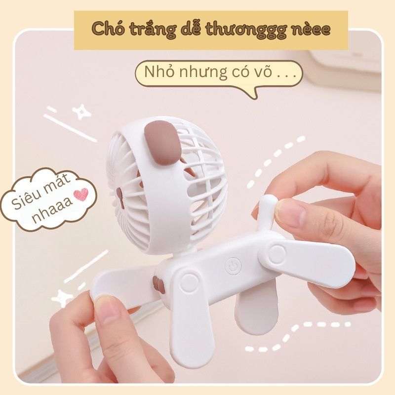 Quà tặng quạt tích điện mini hình chú Chó và Hươu dễ thương dành tặng bạn bè, người yêu