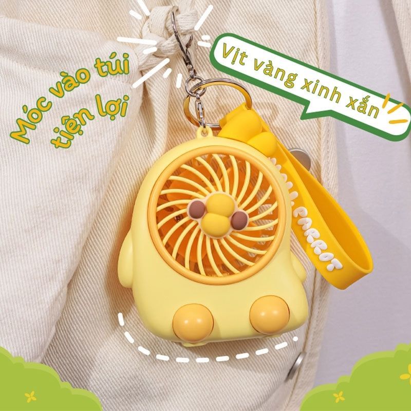 Quà tặng quạt tích điện mini Vịt con dễ thương kèm móc khóa cute cho bạn bè, người yêu
