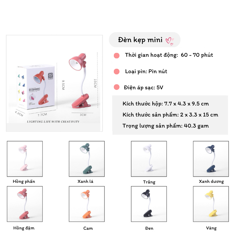 Quà tặng Đèn học mini đế kẹp dễ thương dành tặng người yêu, bạn bè