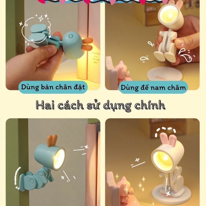 Quà tặng Đèn học mini hình Thỏ và Khủng long dễ thương có đế nam châm