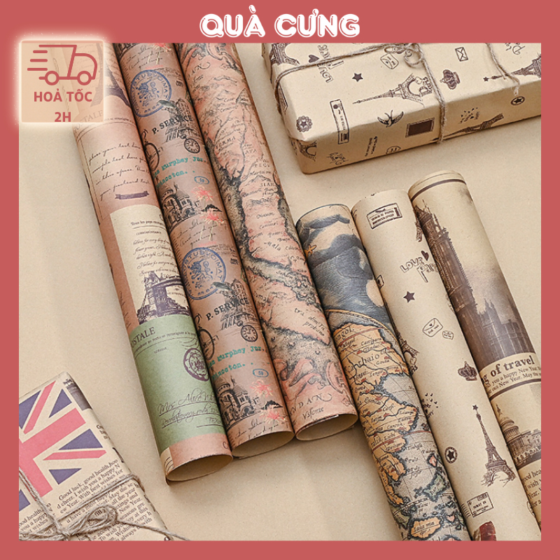 Giấy gói quà sinh nhật, gói quà vintage phong cách Châu Âu nhiều mẫu xinh xắn dễ thương