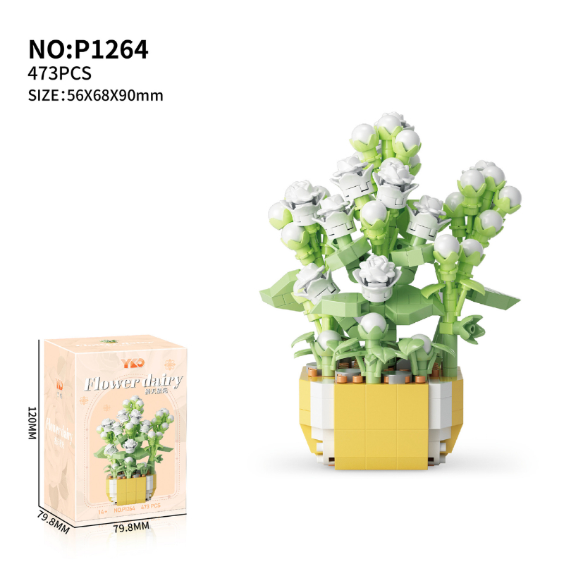 Quà tặng mô hình lắp ráp hoa dễ thương kèm lồng chụp và đế tặng sinh nhật, tặng người yêu