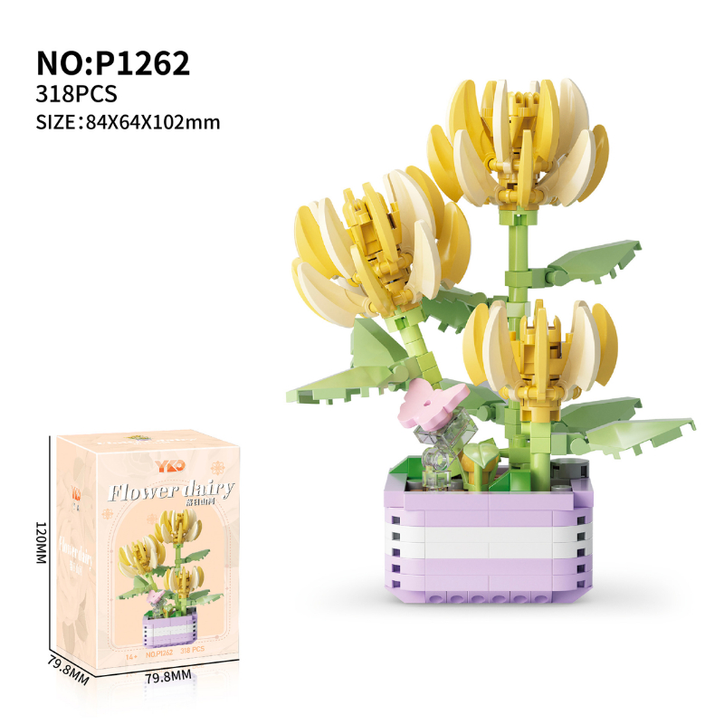 Quà tặng mô hình lắp ráp hoa dễ thương kèm lồng chụp và đế tặng sinh nhật, tặng người yêu