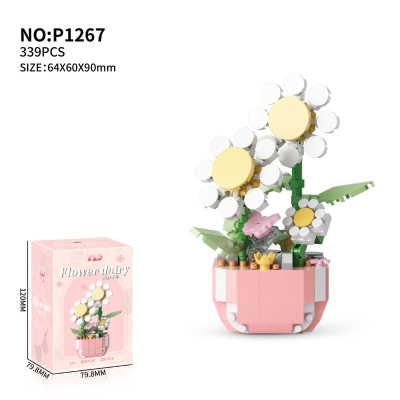 Quà tặng mô hình lắp ráp hoa dễ thương kèm lồng chụp và đế tặng sinh nhật, tặng người yêu