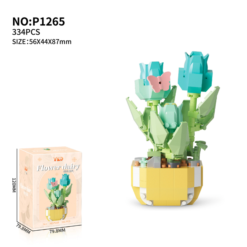 Quà tặng mô hình lắp ráp hoa dễ thương kèm lồng chụp và đế tặng sinh nhật, tặng người yêu