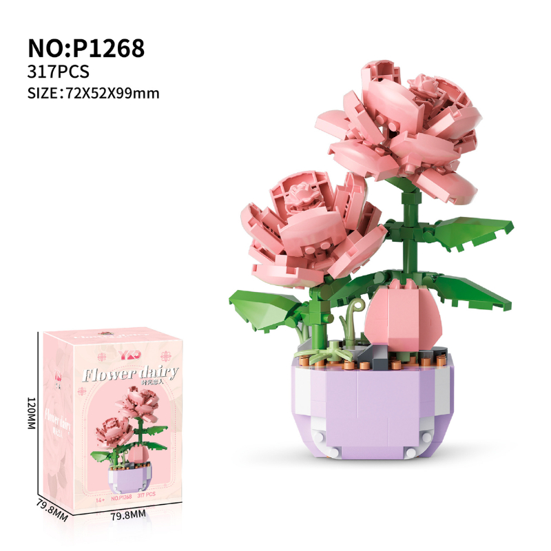 Quà tặng mô hình lắp ráp hoa dễ thương kèm lồng chụp và đế tặng sinh nhật, tặng người yêu