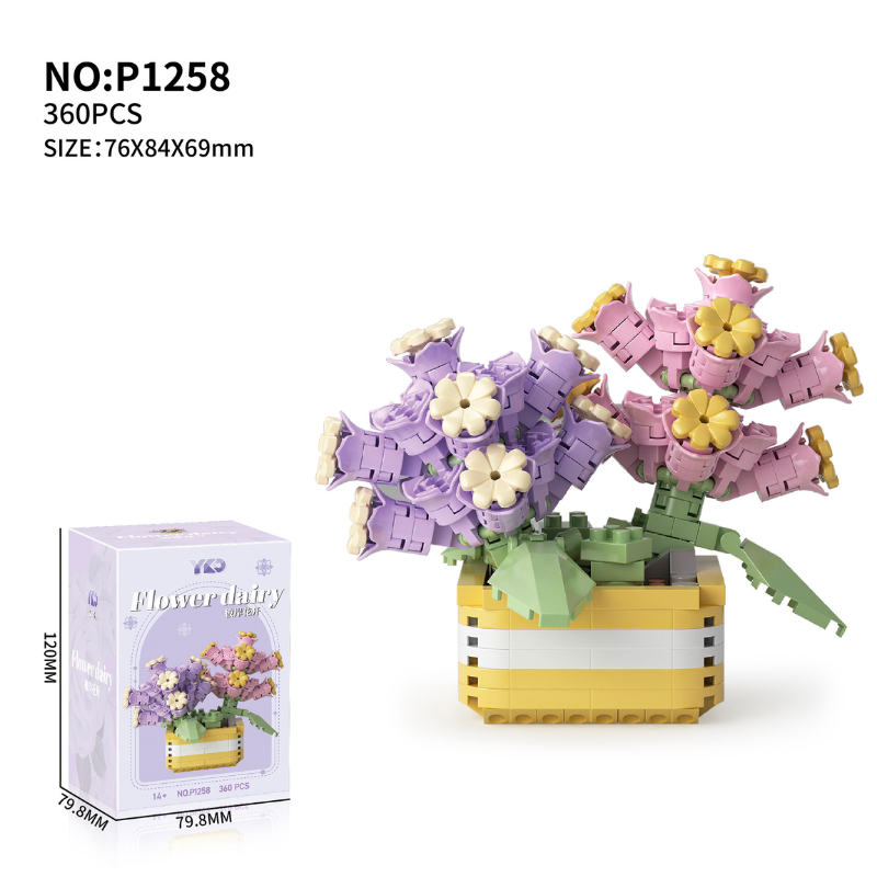 Quà tặng mô hình lắp ráp hoa dễ thương kèm lồng chụp và đế tặng sinh nhật, tặng người yêu