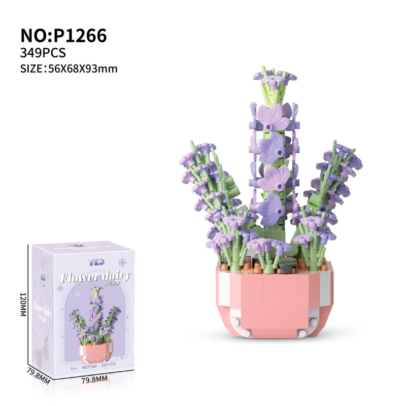 Quà tặng mô hình lắp ráp hoa dễ thương kèm lồng chụp và đế tặng sinh nhật, tặng người yêu