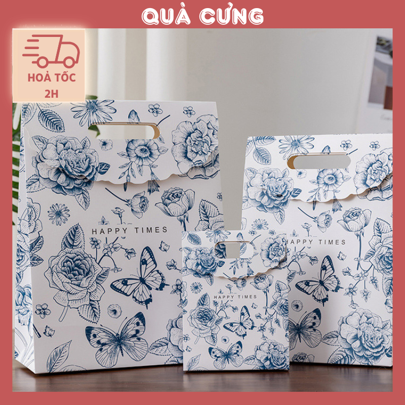Túi đựng quà tặng Hoa Xanh nhiều kích thước, kiểu dáng tặng sinh nhật, người yêu