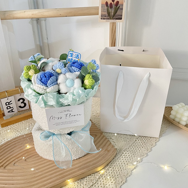 [HỎA TỐC] Quà tặng bó hoa Len vải Bông kèm túi đựng và đèn nháy tặng sinh nhật, tặng người yêu