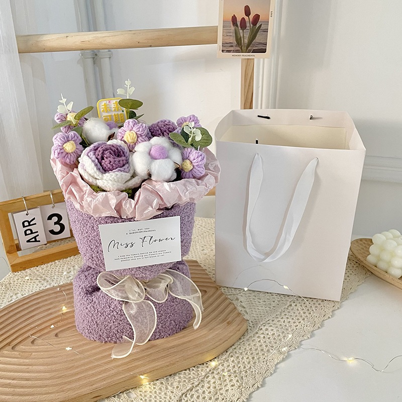 [HỎA TỐC] Quà tặng bó hoa Len vải Bông kèm túi đựng và đèn nháy tặng sinh nhật, tặng người yêu