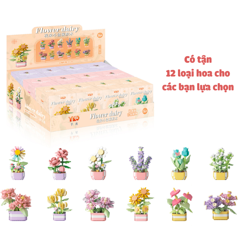 Full set 12 hộp mô hình lắp ráp hoa mùa hè làm quà tặng bạn bè, người yêu