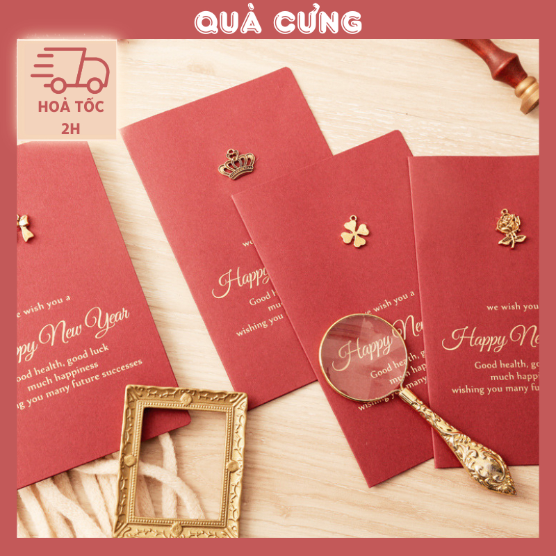 Set Thiệp TẾT gồm Bao thư, Thiệp đính charm và Giấy viết xinh xắn