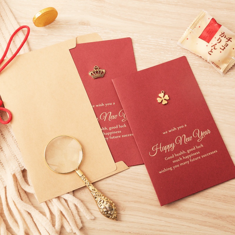 Set Thiệp TẾT gồm Bao thư, Thiệp đính charm và Giấy viết xinh xắn