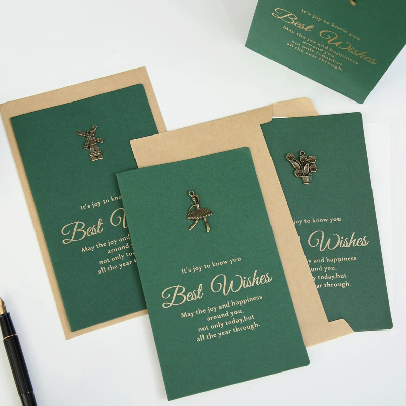 Set Thiệp BEST WISH xanh gồm Bao thư, Thiệp đính charm và Giấy viết xinh xắn