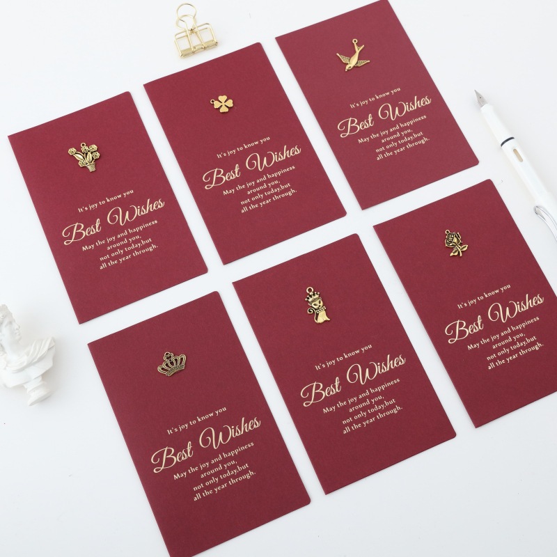 Set Thiệp BEST WISH đỏ gồm Bao thư, Thiệp đính charm và Giấy viết xinh xắn