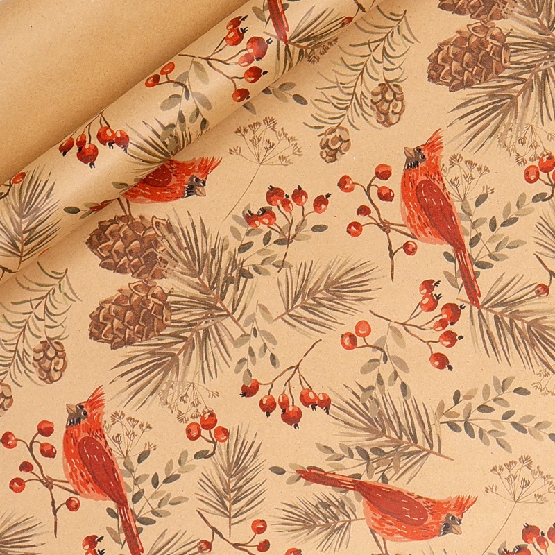 Giấy gói quà kraft vintage hình chim hoa lá cành độc đáo, sang trọng