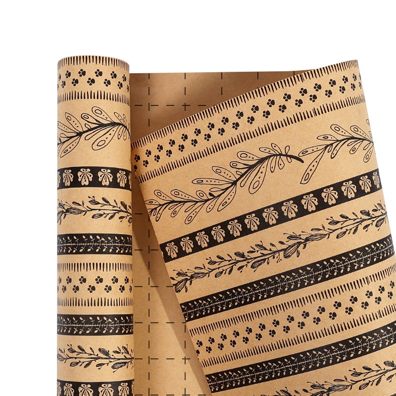 Giấy gói quà kraft vintage hoạ tiết lá Bắc Âu độc đáo, sang trọng