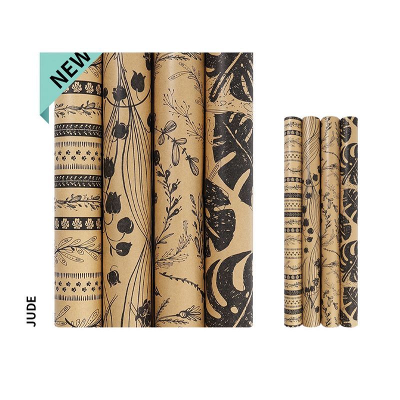 Giấy gói quà kraft vintage hoạ tiết lá Bắc Âu độc đáo, sang trọng