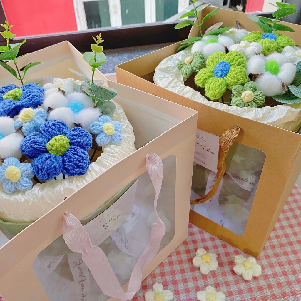 [HỎA TỐC] Quà tặng Bó hoa len Tròn dễ thương kèm Túi vuông đựng dành tặng bạn bè, người yêu