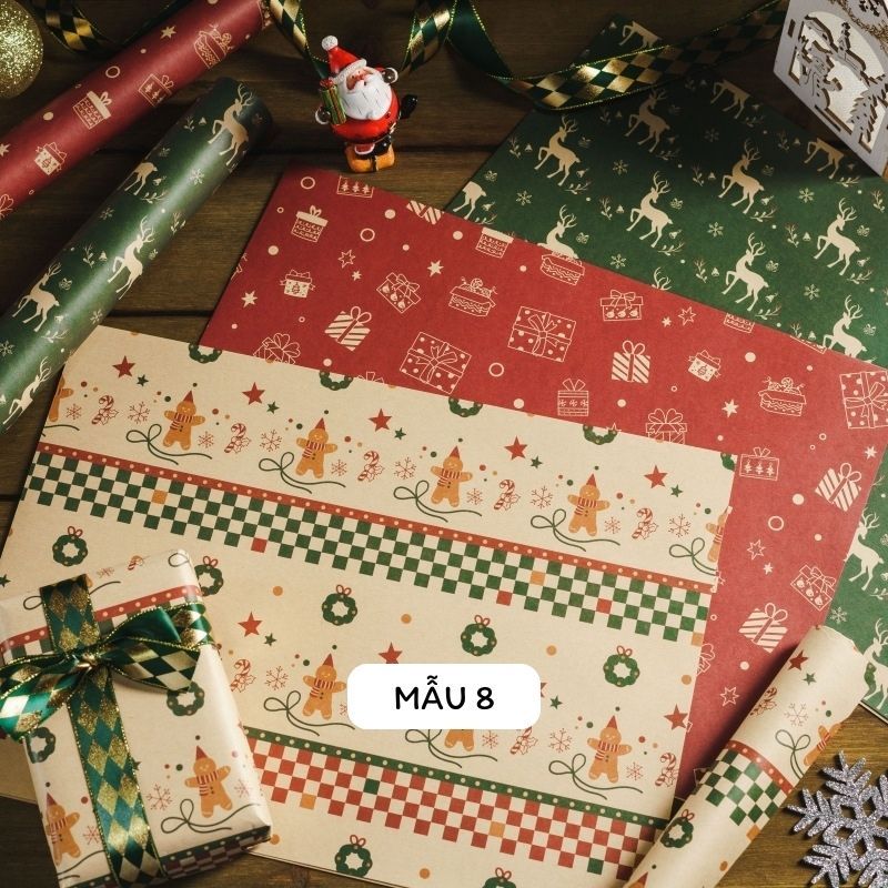 Set 6 tờ giấy gói giáng sinh, giấy gói quà noel xinh xắn dễ thương