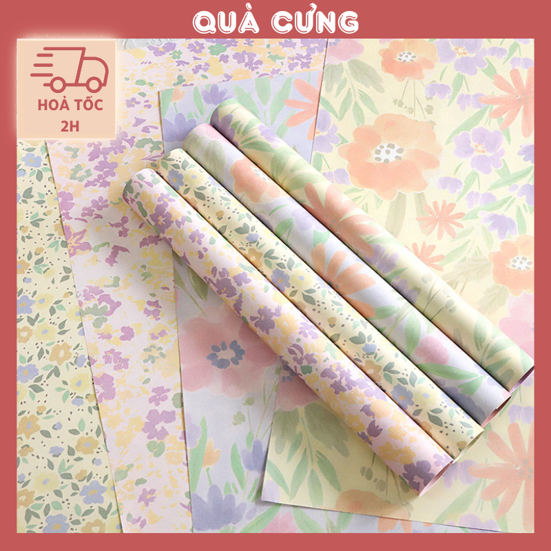 Giấy gói hoa, gói quà 2 mặt họa tiết hoa xinh xắn, dày dặn