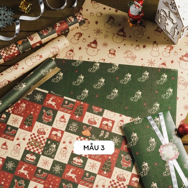 Set 6 tờ giấy gói giáng sinh, giấy gói quà noel xinh xắn dễ thương