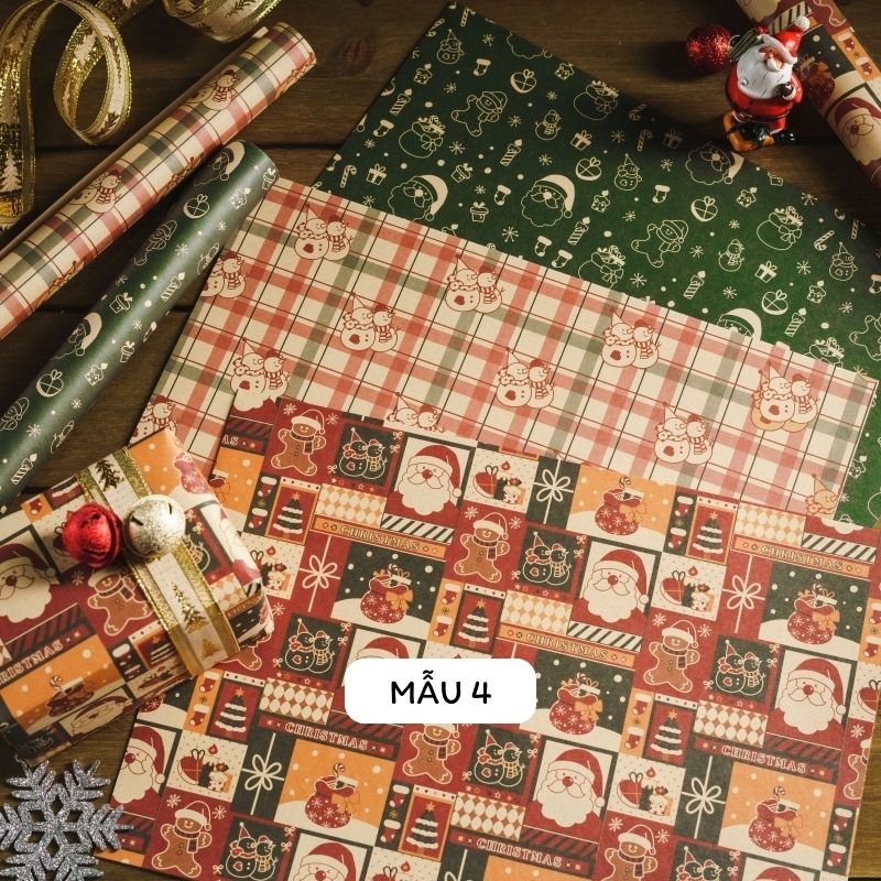 Set 6 tờ giấy gói giáng sinh, giấy gói quà noel xinh xắn dễ thương