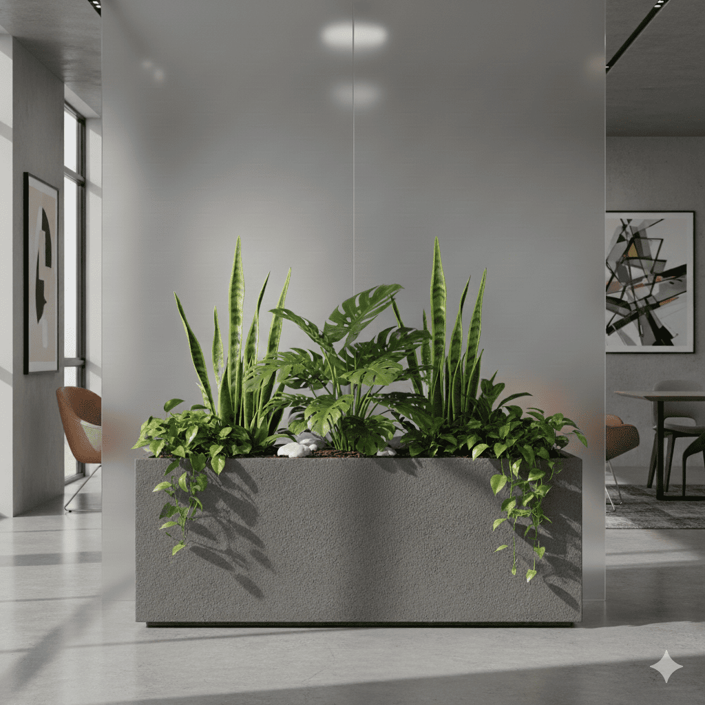 Gợi ý bố trí chậu cây composite cho công ty, showroom mùa Tết 2026