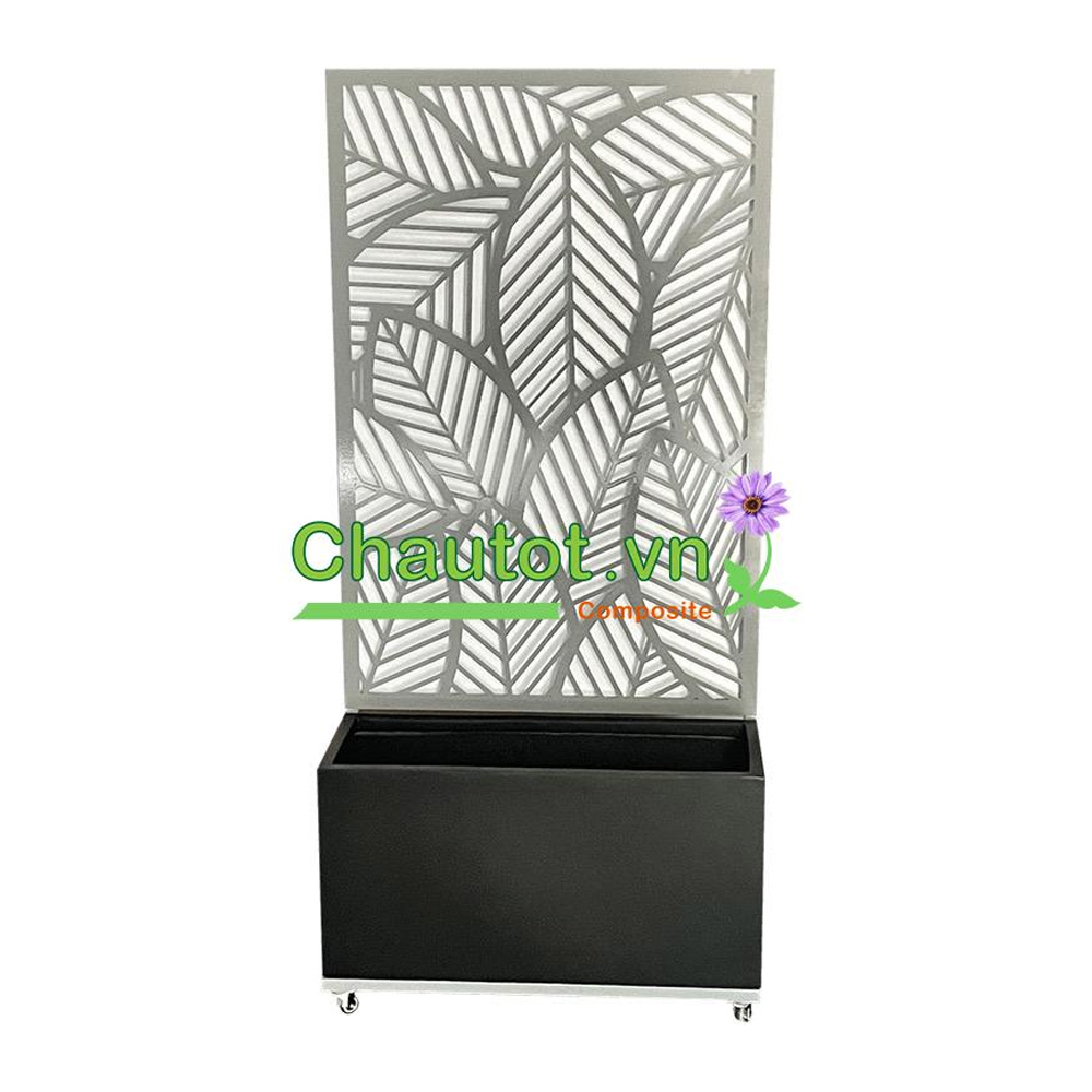 Chậu Composite Chữ Nhật kèm Vách Deco & Bánh Xe BAOBINH – CT2074