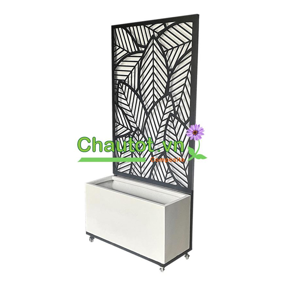 Chậu Composite Chữ Nhật kèm Vách Deco & Bánh Xe BAOBINH – CT2074