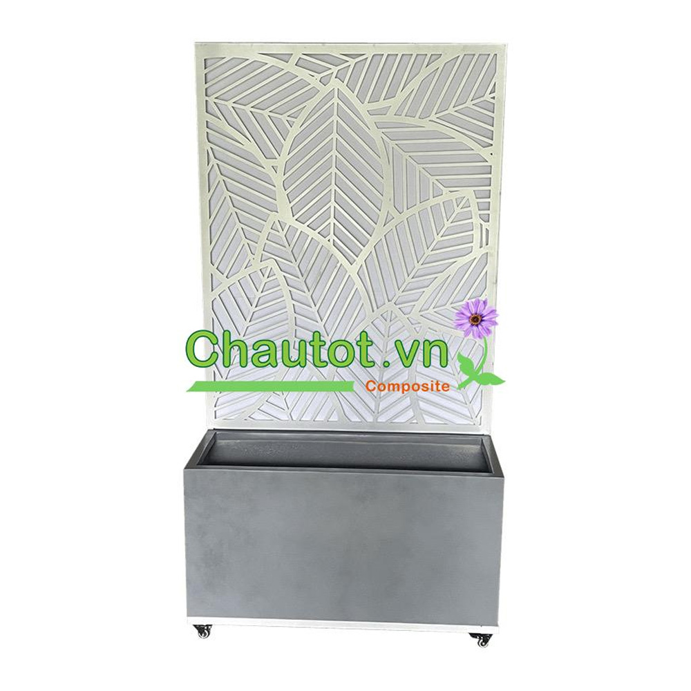 Chậu Composite Chữ Nhật kèm Vách Deco & Bánh Xe BAOBINH – CT2074