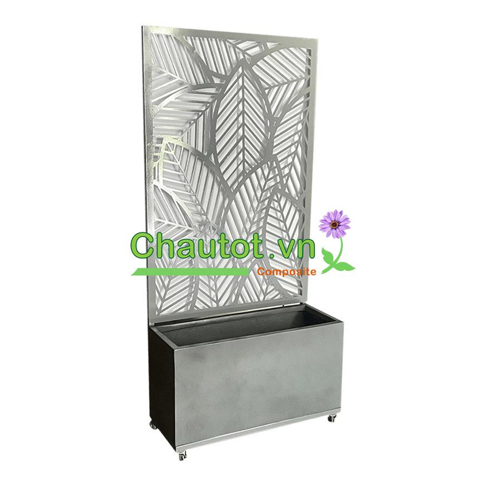 Chậu Composite Chữ Nhật kèm Vách Deco & Bánh Xe BAOBINH – CT2074