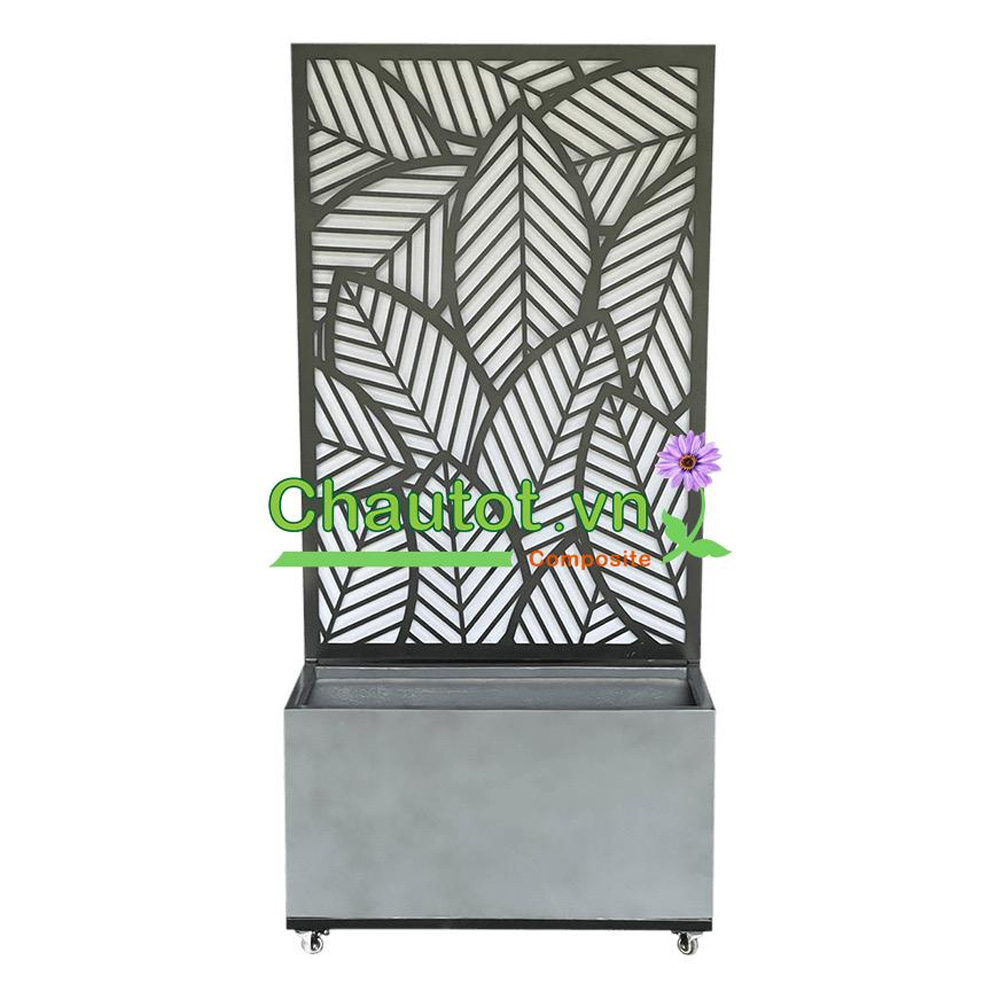 Chậu Composite Chữ Nhật kèm Vách Deco & Bánh Xe BAOBINH – CT2074