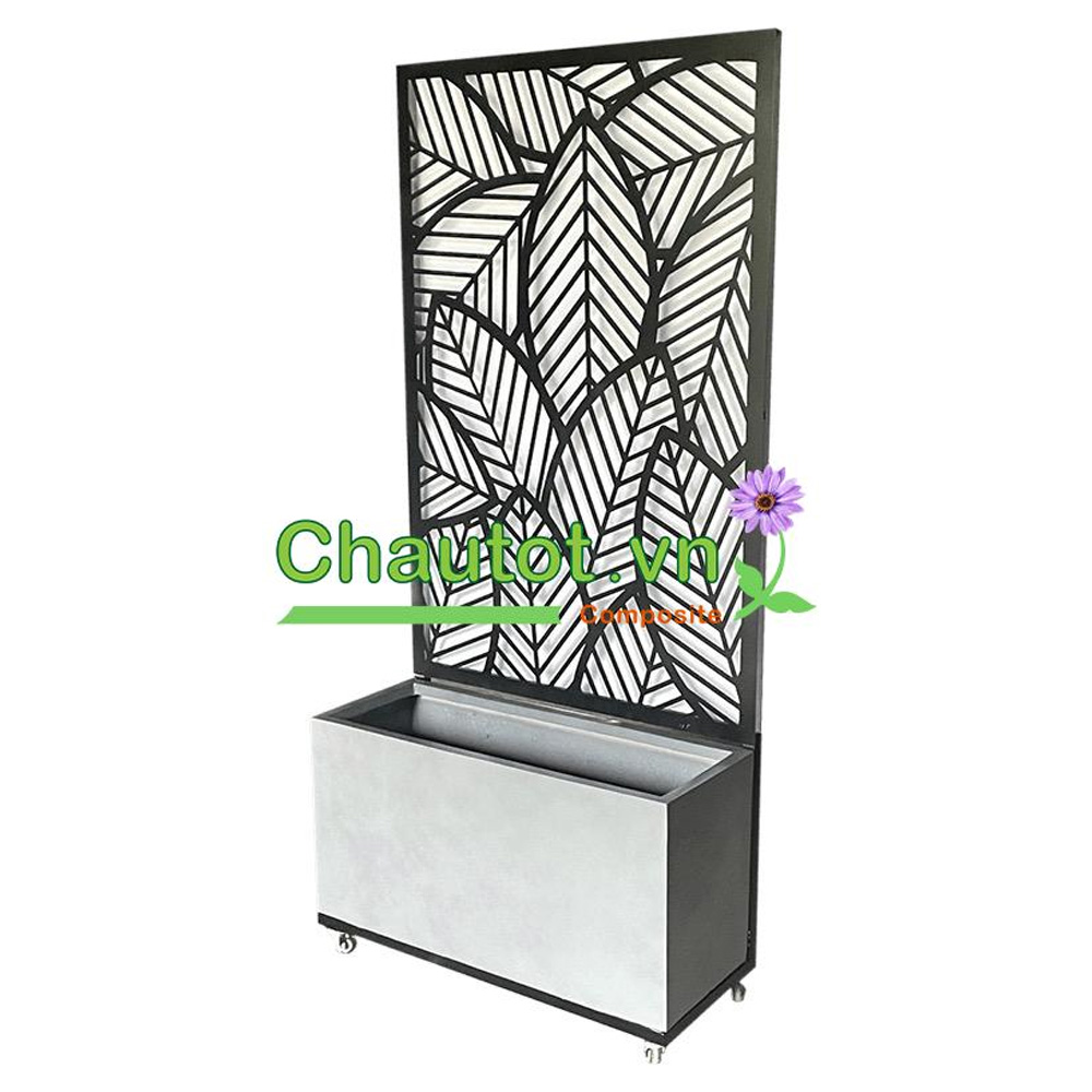 Chậu Composite Chữ Nhật kèm Vách Deco & Bánh Xe BAOBINH – CT2074