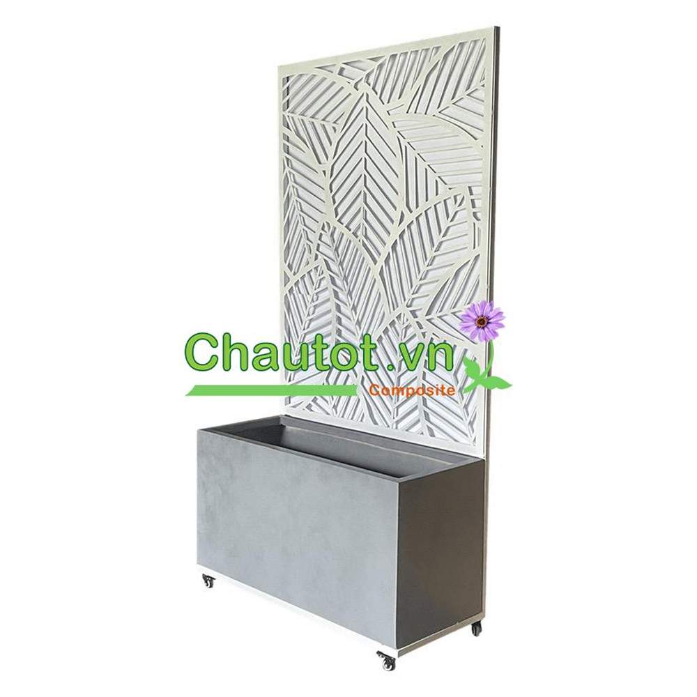 Chậu Composite Chữ Nhật kèm Vách Deco & Bánh Xe BAOBINH – CT2074