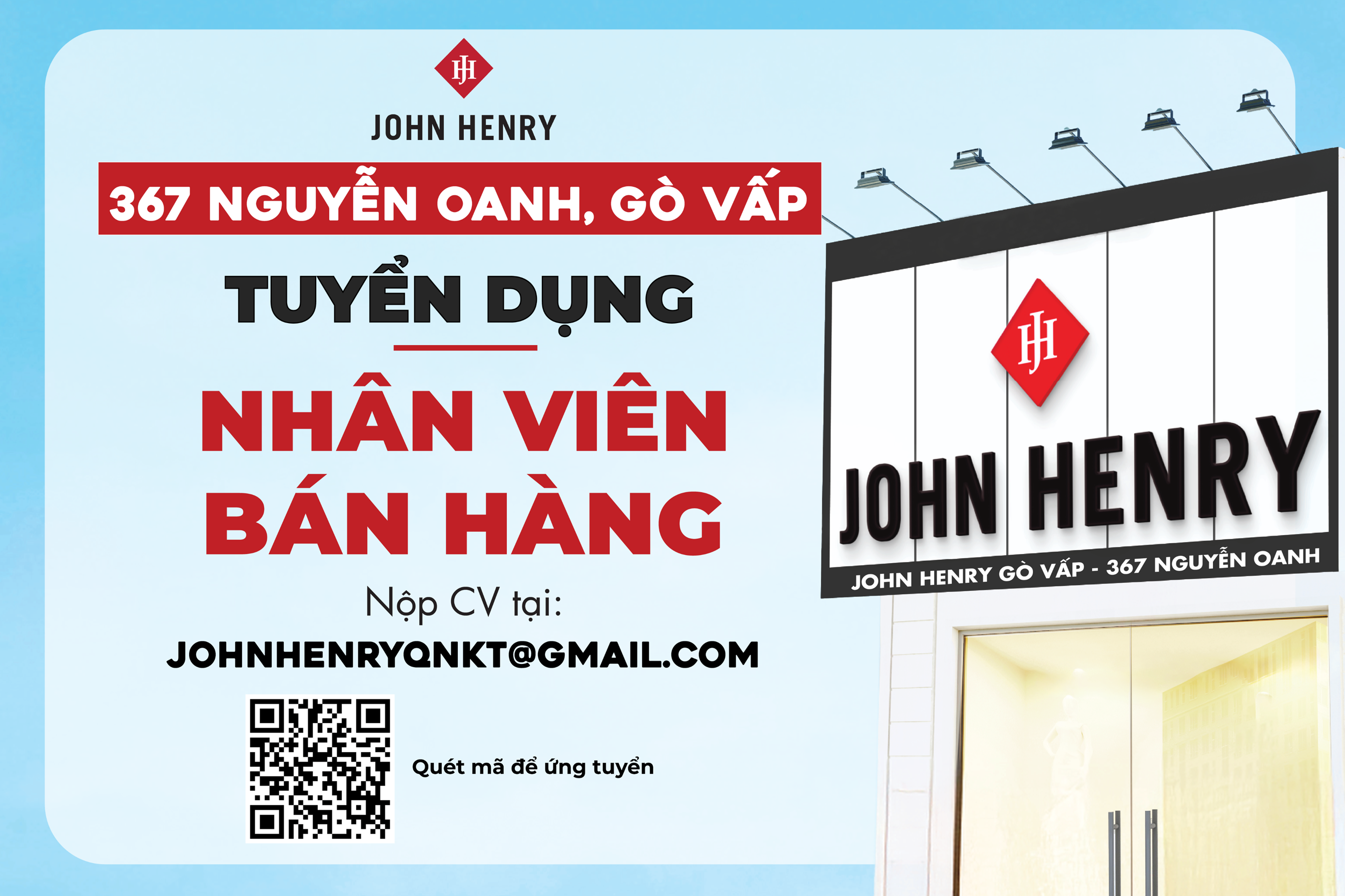 TUYỂN DỤNG -  NHÂN VIÊN BÁN HÀNG - JOHN HENRY Nguyễn Oanh, Gò Vấp