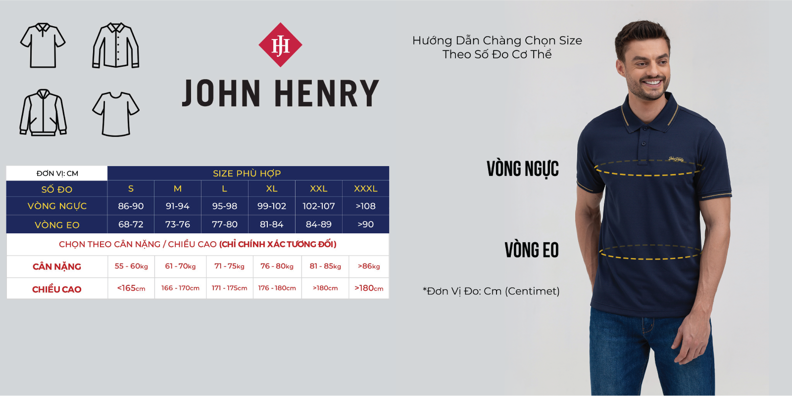 Hướng dẫn chọn size quần áo JOHN HENRY