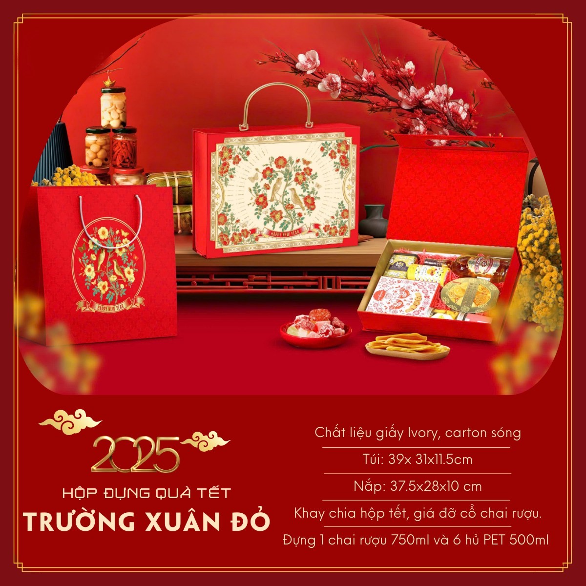 Hộp quà tết 2025 Trường Xuân Đỏ