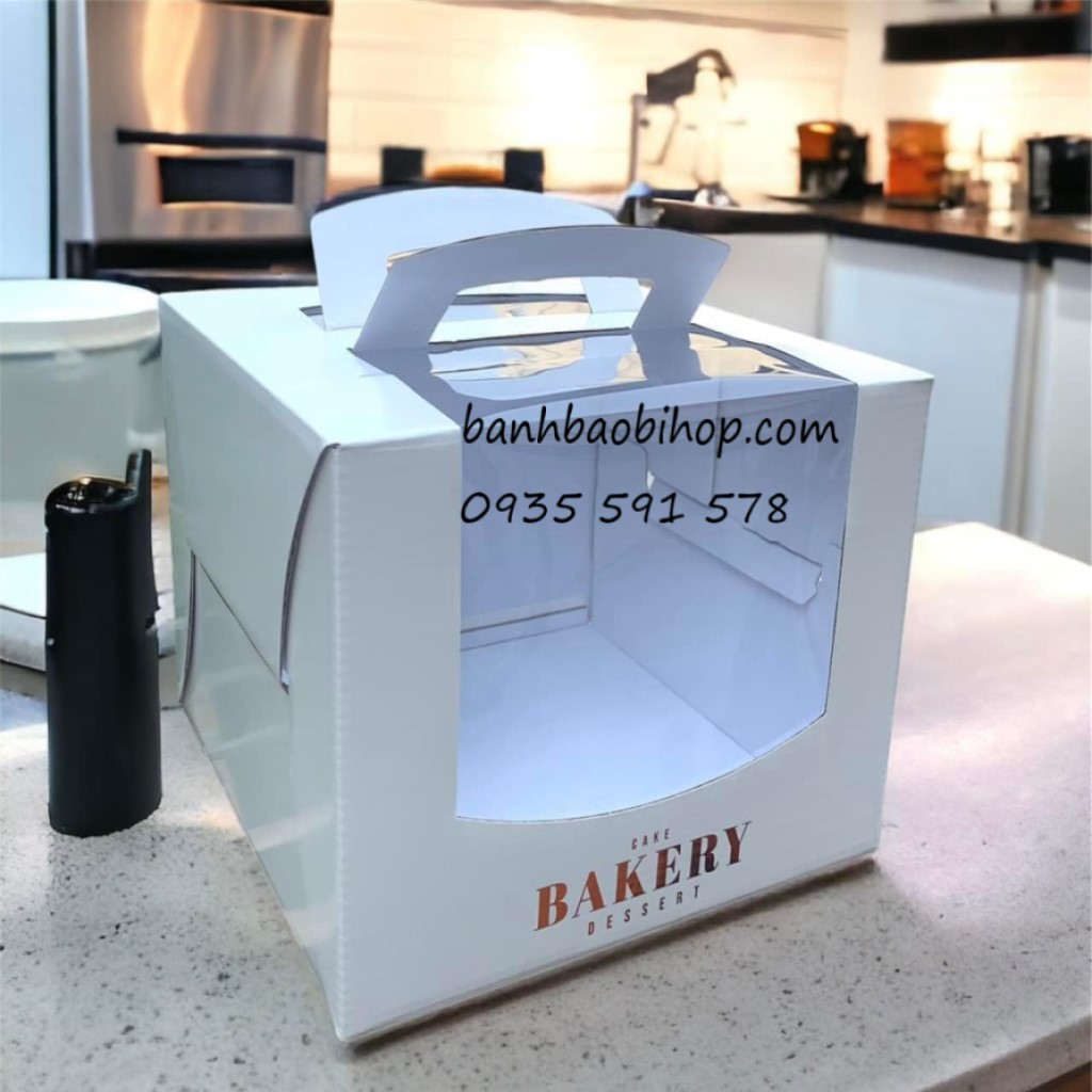 Hộp Đựng Bánh Kem Quai Xách Trắng Bakery Desserts