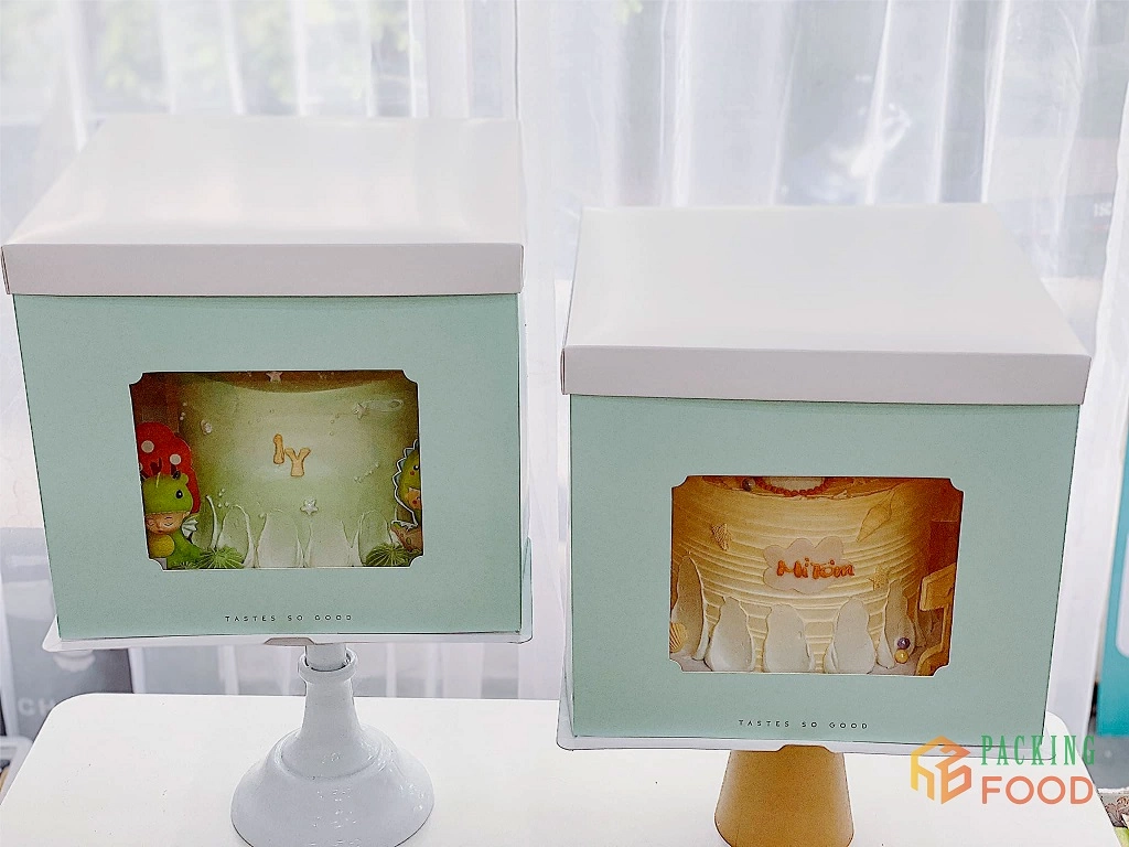 Hộp Đựng Bánh Kem Thân Đáy Nắp Xanh Hồng