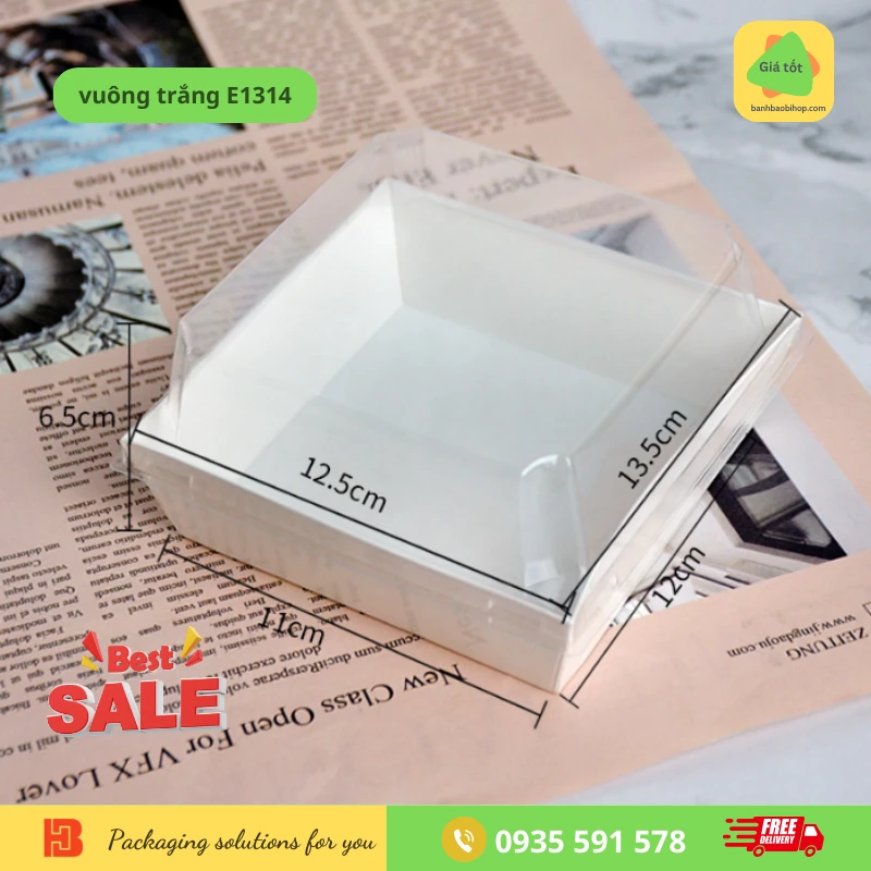 Hộp Giấy Vuông Đựng Bánh- Thực Phẫm Mã E1413 Kraft Trắng In Họa Tiết