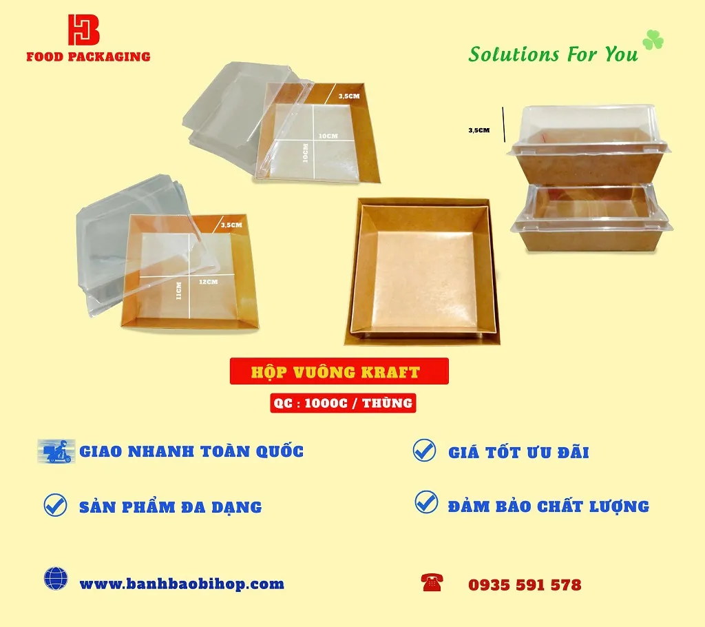 Hộp Giấy Vuông Đựng Bánh- Thực Phẫm Mã E1413 Kraft Trắng In Họa Tiết