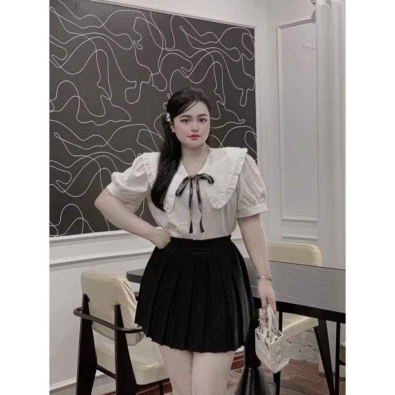 SET bộ nữ bigsize áo sơmi kèm phối chân váy xếp ly sang chảnh chất thô nến cao cấp